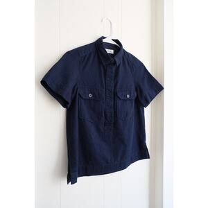 Toast Womens Popover Shirt Size 6 Navy Blue Cotton Short Sleeve Utility